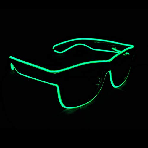 KingCorey Ilumina El Wire Neon Rave Glasses Glow Flashing Gafas de Sol LED Disfraces para Fiesta, EDM, Halloween (Verde)