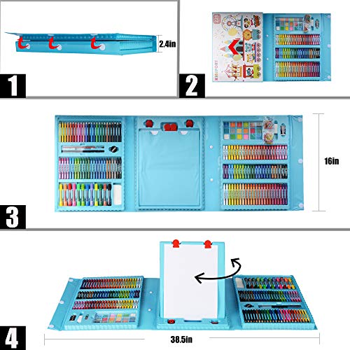 KINSPORY 228 piezas Juegos de dibujo estuches colores maletín pinturas para niños colores niños estuches para pintarlos caballete pintura profesional acuarelas niños set kit de dibujo art set (azul)