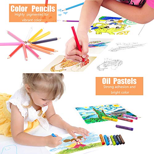 KINSPORY 228 piezas Juegos de dibujo estuches colores maletín pinturas para niños colores niños estuches para pintarlos caballete pintura profesional acuarelas niños set kit de dibujo art set (azul)