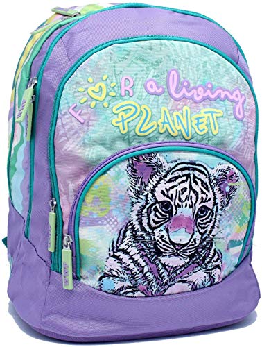 Kit completo de mochila escolar WWF A Living Planet Girl Pink tigre Tigger redondo 2020 + estuche de 3 pisos completo + agenda WWF 2020/21 + bolígrafo con purpurina y llavero con brillo