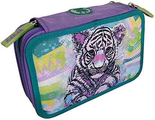 Kit completo de mochila escolar WWF A Living Planet Girl Pink tigre Tigger redondo 2020 + estuche de 3 pisos completo + agenda WWF 2020/21 + bolígrafo con purpurina y llavero con brillo