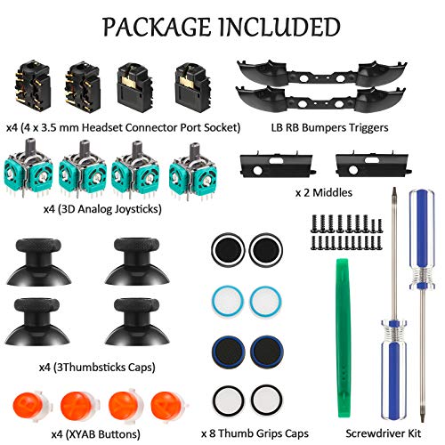 Kit de 31 Repuestos de Controlador de Juego, Tapa Agarre, Joystick, Parachoque Disparador LB RB, Botones ABXY, Puerto Enchufe Auricular, Destornillador Compatible con Xbox One S Modelo 1708