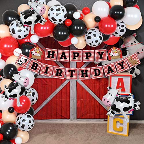 Kit de arco de guirnalda de globos de fiesta temática de animales de granja suministros de fiesta de vaca paquete de 99 globos blancos, negros y rojos para fiesta de cumpleaños de niños, baby shower