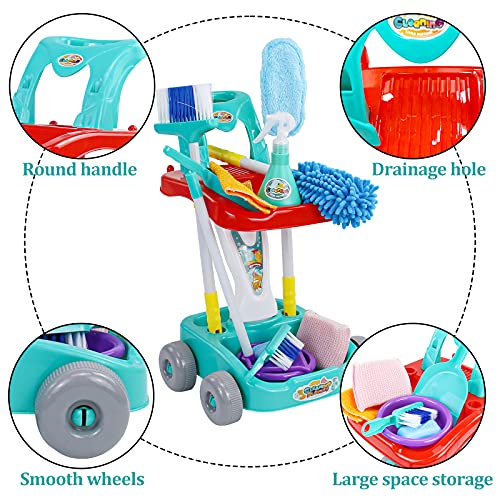 Kit de Carrito de Limpieza Juguete Bebes Juguetes Juegos de Carros de Juguetes con Escoba Fregona Juguete Cepillo y Recogedor Infantil Juego de Rol Regalo Educativos Niña Niño 3 4 5 Años