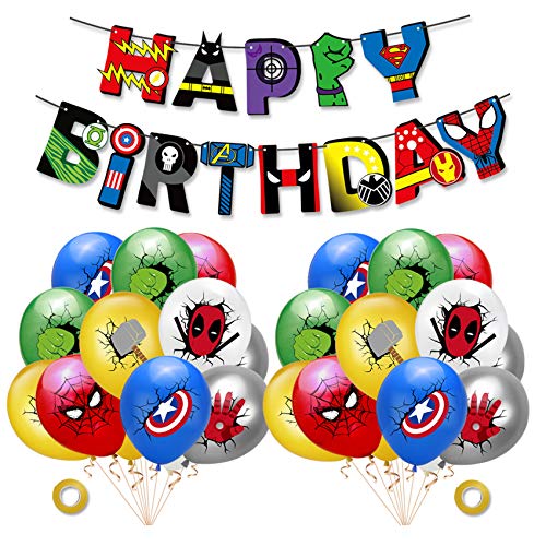 Kit de Decoracion Cumpleaños Superheroes Globos de Superheroes Feliz Cumpleaños del Pancarta Superheroes Fiesta Temáticos Superhéroe Suministros