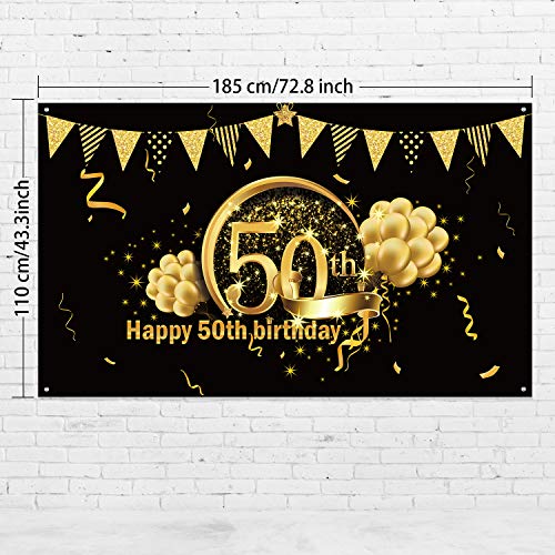 Kit de Decoración de Fiesta de Feliz 50 Cumpleaños, Remolinos Colgantes Globo Bandera de Telón de Fondo de Feliz Cumpleaños 50 Oro Negro Brillante para Hombres Mujeres 50 Cumpleaños Fiesta 50 Años