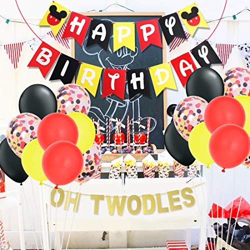 Kit de decoraciones de segundo cumpleaños de Mickey Oh Twodles con globos de cabeza de Mickey Minnie Banner Garland para suministros de la segunda fiesta de cumpleaños