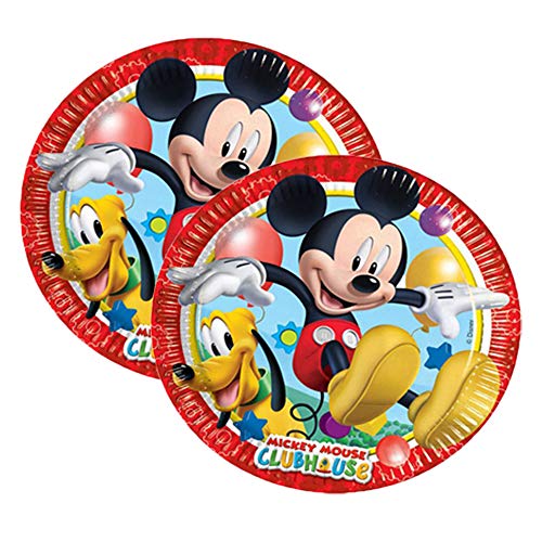 Kit de Fiesta de cumpleaños con diseño de Mickey Mouse, Juego de Mesa (24 Platos, 24 Vasos, 40 servilletas, 1 Mantel y 20 Globos de Regalo), Juego de Adornos para Fiestas (24 Personas)