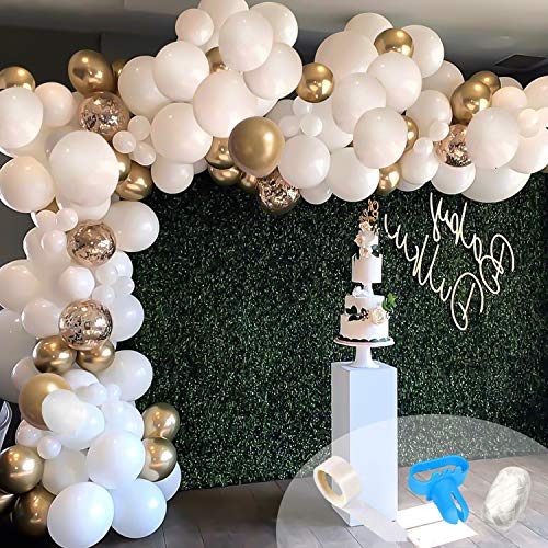 Kit de guirnaldas, 124 globos de arco con globos de confeti de látex de oro blanco, tira de cinta de 4,8 m y lunares para decoraciones de cumpleaños, bodas y fiestas