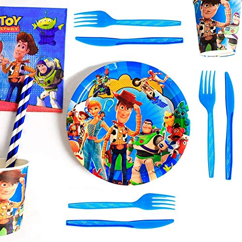 Kit De Vajilla Desechable, BAIBEI Decoraciones Cumpleaños Kit Para Mesa De Fiesta Toy Story 4 Theme Gaming Artículos De Fiesta Desechables Complete Party Supplies Kit Baby Shower