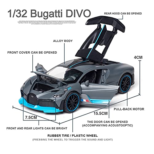 Kit Juguetes Coches Metal Resistente para Bugatti DIVO 1:32 Simulación De Aleación De Fundición Presión Sonido Luz Colección De Modelos De Coches Deportivos Maravilloso Regalo (Color : Carbon Fiber)