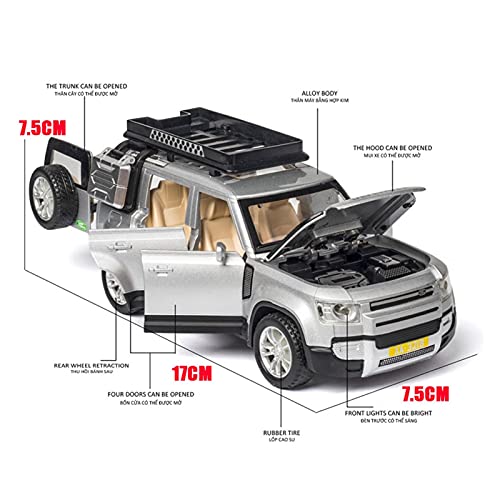 Kit Juguetes Coches Metal Resistente para Land Rover Defender 1:32 Simulación Aleación Fundición Tire hacia Atrás Modelo Vehículo Todoterreno Colección Juguete Maravilloso Regalo (Color : Plata)