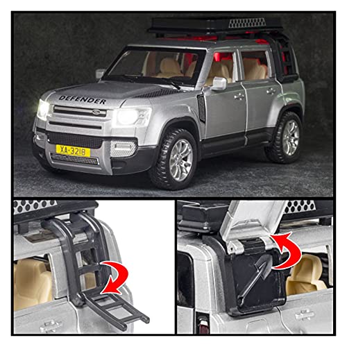 Kit Juguetes Coches Metal Resistente para Land Rover Defender 1:32 Simulación Aleación Fundición Tire hacia Atrás Modelo Vehículo Todoterreno Colección Juguete Maravilloso Regalo (Color : Plata)