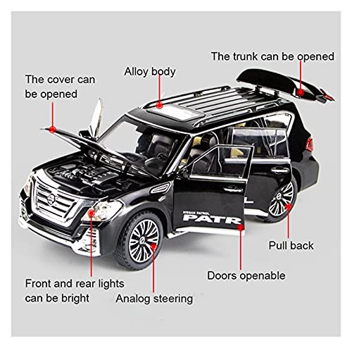 Kit Juguetes Coches Metal Resistente para Nissan Patrol 1: 24 Simulación Aleación Fundición Presión Acústica- óptica Pull Back Coche Modelo Colección Decoración Maravilloso Regalo (Color : White)