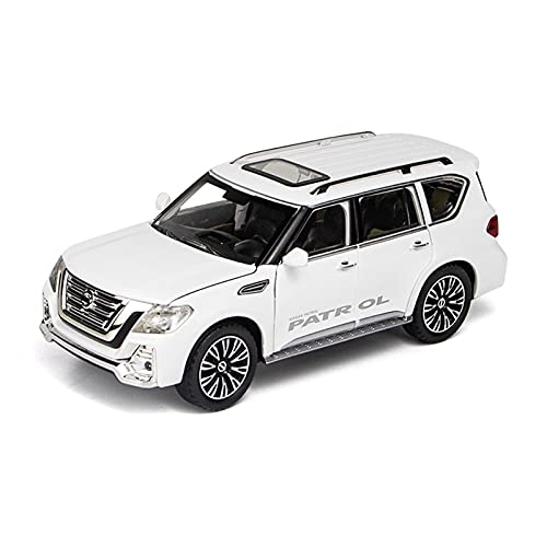 Kit Juguetes Coches Metal Resistente para Nissan Patrol 1: 24 Simulación Aleación Fundición Presión Acústica- óptica Pull Back Coche Modelo Colección Decoración Maravilloso Regalo (Color : White)