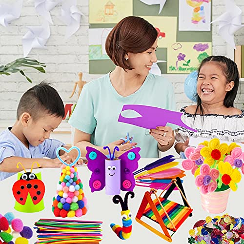 Kit Manualidades niños 1200 PCS,Pipe Cleaners Crafts Set,Juego de Manualidades,Limpiadores de Pipa Chenilla y Pompoms con Wiggle Eyes y Craft Sticks,Juego Creativo Regalo para Craft DIY Art Supplies