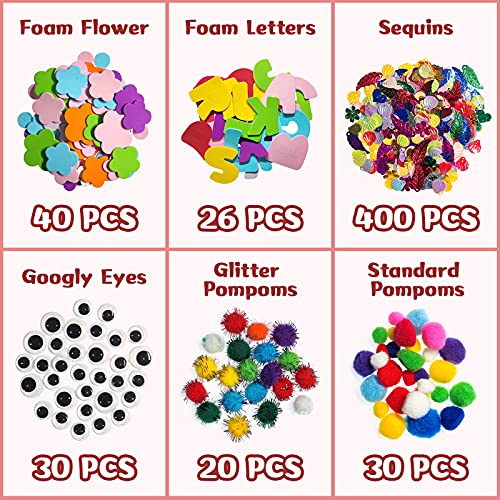 Kit Manualidades niños 1200 PCS,Pipe Cleaners Crafts Set,Juego de Manualidades,Limpiadores de Pipa Chenilla y Pompoms con Wiggle Eyes y Craft Sticks,Juego Creativo Regalo para Craft DIY Art Supplies