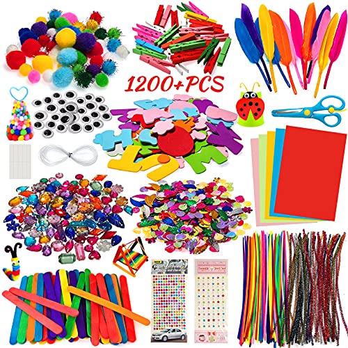 Kit Manualidades niños 1200 PCS,Pipe Cleaners Crafts Set,Juego de Manualidades,Limpiadores de Pipa Chenilla y Pompoms con Wiggle Eyes y Craft Sticks,Juego Creativo Regalo para Craft DIY Art Supplies