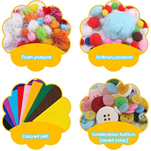 Kit Manualidades Niños,DIY Arts Crafts Set Materiales,Arts Crafts Manualidades Set, Incluye ​Limpiadores de Pipa Chenilla,Juego Creativo Regalo para Niños,Pompoms con Wiggle Eyes,1100 Piezas.