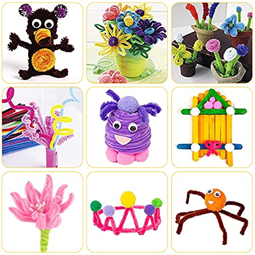 Kit Manualidades Niños,DIY Arts Crafts Set Materiales,Arts Crafts Manualidades Set, Incluye ​Limpiadores de Pipa Chenilla,Juego Creativo Regalo para Niños,Pompoms con Wiggle Eyes,1100 Piezas.