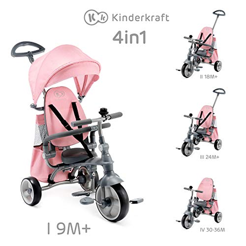 kk Kinderkraft Triciclos Bebés JAZZ, 4 en 1, Evolutivo, Plegable, Móvil, Rosa