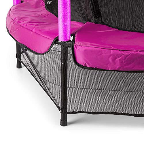 Klarfit Rocketkid - Cama elástica, Cama elástica niños a Partir de 3 años, Cama elástica Exterior con Carga máx. 50 kg, Red de Seguridad, Suspensión de Cuerda elástica, Borde Acolchado, Rosa