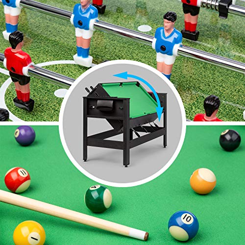 Klarfit Spin - 2 en 1 Mesa Multijuegos adultos y niños con billar y futbolin, mesa de 105 x 58 cm, revestimiento en verde, mesa futbolín multijuegos, con Accesorios de juego, mesa giratoria, Negro