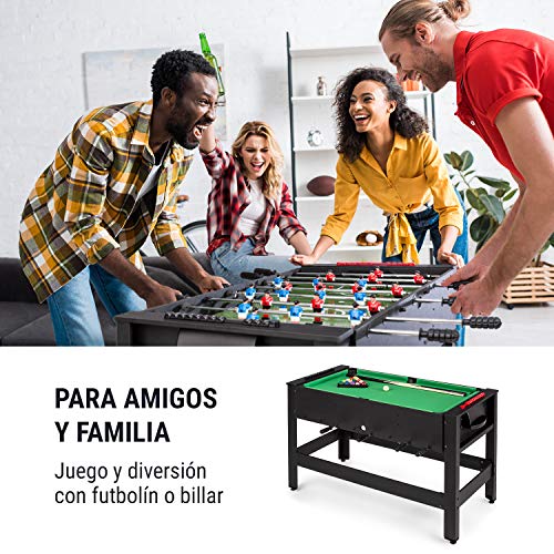 Klarfit Spin - 2 en 1 Mesa Multijuegos adultos y niños con billar y futbolin, mesa de 105 x 58 cm, revestimiento en verde, mesa futbolín multijuegos, con Accesorios de juego, mesa giratoria, Negro