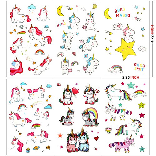 Konsait 300pcs Unicornio Tatuajes temporales Falso Tatuajes Pegatinas para niños niñas Fiestas Infantiles Unicornio cumpleaños de niños Regalo piñata