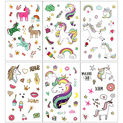 Konsait 300pcs Unicornio Tatuajes temporales Falso Tatuajes Pegatinas para niños niñas Fiestas Infantiles Unicornio cumpleaños de niños Regalo piñata