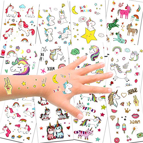 Konsait 300pcs Unicornio Tatuajes temporales Falso Tatuajes Pegatinas para niños niñas Fiestas Infantiles Unicornio cumpleaños de niños Regalo piñata