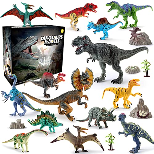 kramow Juego de Dinosaurios, 21 Piezas Figura de Dinosaurio Juguete Dinosaurio Regalo para Chicos Niños