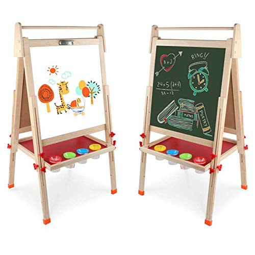 kramow Pizarra Infantil con pies Regulables ,Pizarra Madera Infantil,Caballete Pintura Niños, 4 En 1 ,Pizarra magnética Infantil