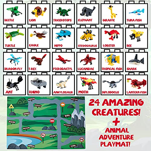 KreativeKraft Calendario Adviento 2021 con Animales de Juguete de Bloques Para Niños Incluye 24 Animales y Dinosaurios Juguetes