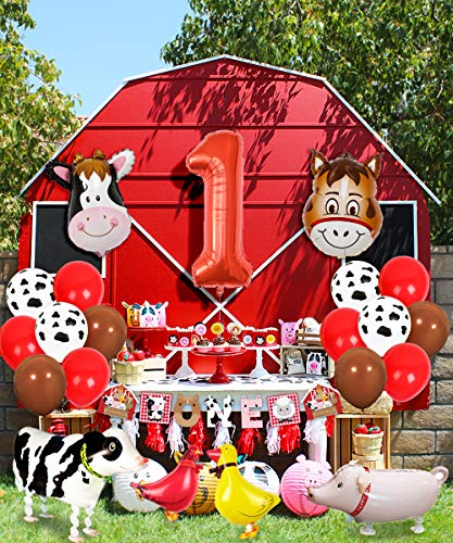 Kreatwow Granja Animales 1er cumpleaños Suministros de Fiesta Decoraciones Animal Mylar Globos Una Pancarta para niños Decoración de Primer cumpleaños de Corral