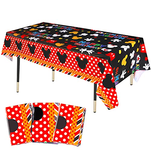 KRUCE Paquete de 3 manteles de plástico para fiestas, lindo ratón de plástico, decoración de fiesta de cumpleaños, 220 x 130 cm