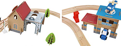 KRUZZEL Tren de Juguete de Madera Ferrocarril de Madera Pista de Coches para Niños Bucket Top Mountain con Recipiente 9362