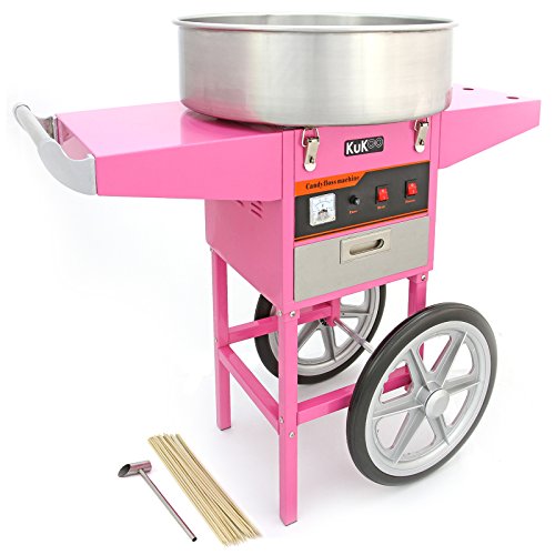 KUKOO Máquina de Algodón de Azúcar Acero Inoxidable Máquina Eléctrica para Hacer Algodón de Azúcar Cotton Candy Machine Commercial (con Cubierta y Carrito)