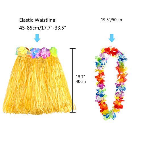 KUUQA 6 Set 12 PCS Hula Hawaiana Falda de Hula con Collar de Flores Leis Hawaii Luau Faldas Collar Traje de Disfraces para niños Mujeres Luau Fiesta cumpleaños (Color al Azar)