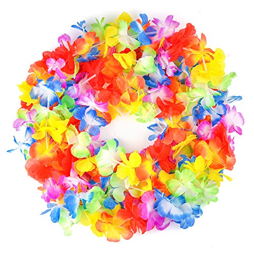 KUUQA 6 Set 12 PCS Hula Hawaiana Falda de Hula con Collar de Flores Leis Hawaii Luau Faldas Collar Traje de Disfraces para niños Mujeres Luau Fiesta cumpleaños (Color al Azar)