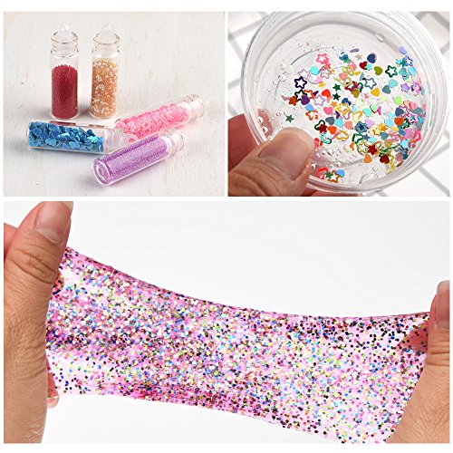 KUUQA 61 Pcs Slime Kit, incluyendo Fishbowl Beads, papel azúcar, rejilla, Googly Eyes, Shell, rebanadas, confeti, bolas espuma lodo, hoja imitación oro para la fabricación baba artesanía bricolaje