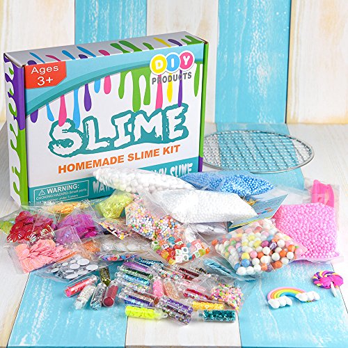 KUUQA 61 Pcs Slime Kit, incluyendo Fishbowl Beads, papel azúcar, rejilla, Googly Eyes, Shell, rebanadas, confeti, bolas espuma lodo, hoja imitación oro para la fabricación baba artesanía bricolaje