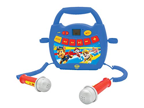 La Patrulla Canina, Chase & Marshall, Mi primer reproductor digital Bluetooth con 2 micrófonos, inalámbrico, función Grabar, efecto de cambio de voz, para niños a partir de 3 años, rojo/azul (MP300PAZ