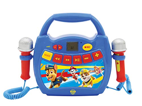 La Patrulla Canina, Chase & Marshall, Mi primer reproductor digital Bluetooth con 2 micrófonos, inalámbrico, función Grabar, efecto de cambio de voz, para niños a partir de 3 años, rojo/azul (MP300PAZ