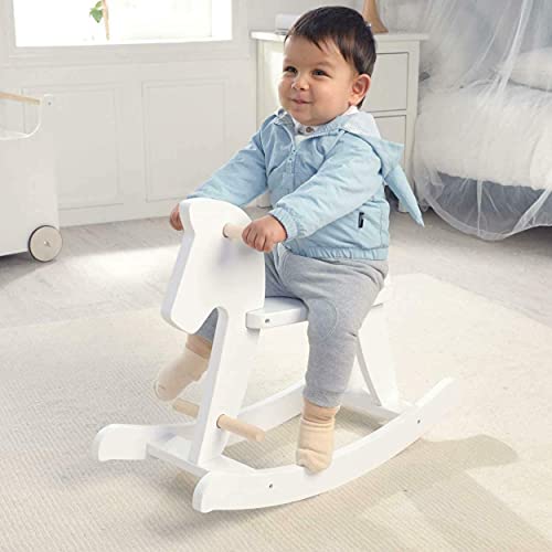 Labebe Caballo balancín de madera para bebé, color blanco, clásico, columpio chic, balancín infantil, juguete para niños pequeños, mecedora para niños y niñas a partir de 1 año