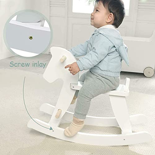 Labebe Caballo balancín de madera para bebé, color blanco, clásico, columpio chic, balancín infantil, juguete para niños pequeños, mecedora para niños y niñas a partir de 1 año