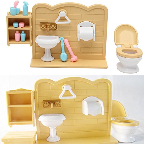 LaDicha DIY Miniaturas Conjuntos De Muebles De Baño para Dormitorio para Sylvanian Family Dollhouse Accesorios Juguetes Regalo