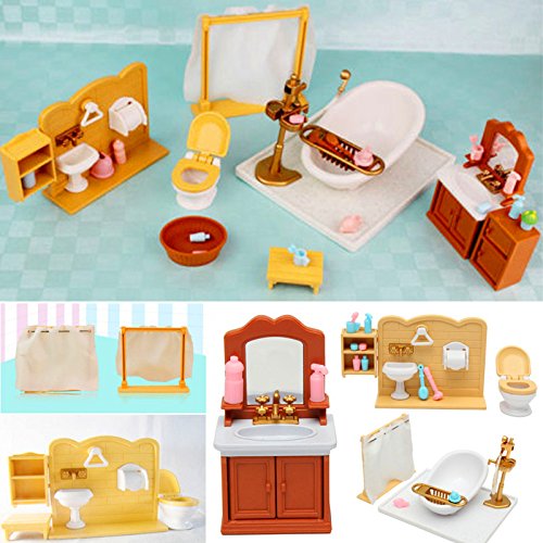 LaDicha DIY Miniaturas Conjuntos De Muebles De Baño para Dormitorio para Sylvanian Family Dollhouse Accesorios Juguetes Regalo