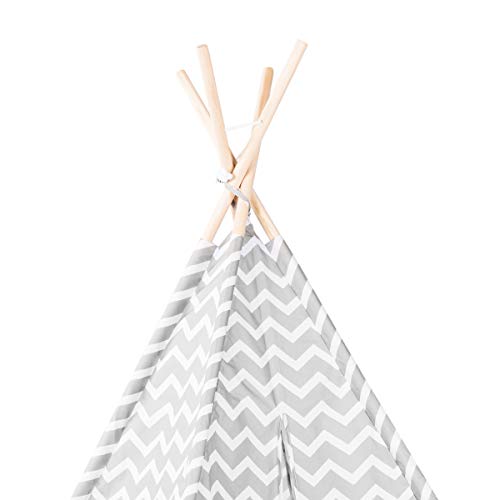 Lalaloom ZIGZAG TIPI - Tipi para niños con diseño nórdico (tienda, campaña infantil de poliéster, estructura de madera natural en el interior y exterior), 120x120x150 cm, color Gris/Blanco