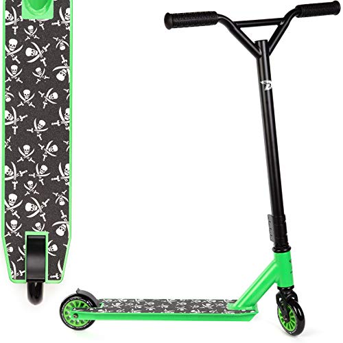 Land Surfer- Patinete de trucos y saltos, Negro/Verde cin Calaveras